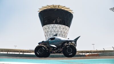 Shark Shaped Monster Truck Takes A Spin Around Abu Dhabis Yas Marina Circuit Ahead of Monster Jam